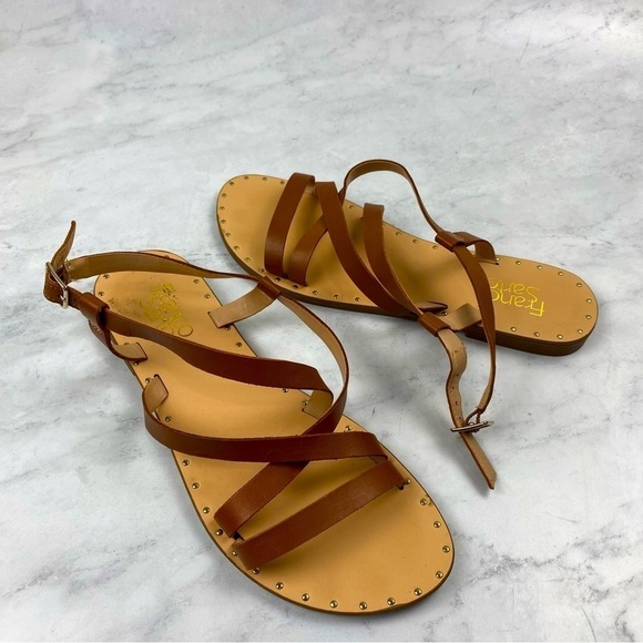 Franco Sarto: Studded Leather Flat Strappy Sandals Summer Beachy Brown Size 7.5 - Picture 1 of 6